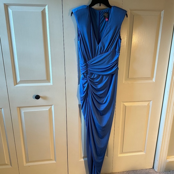 NWOT Padded Shoulder Ruched Jersey Dress In Periwinkle - 10 - Picture 3 of 7